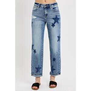 RISEN Mid Rise Boyfriend Star Shadow Detail Cuffed Jeans - PGA21091 - Size 9/29
